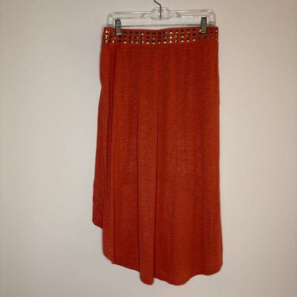 Rock & Republic Skirt Size L Coral Studded Hi Lo Hem Pull On Wide Band Pockets - Picture 4 of 4